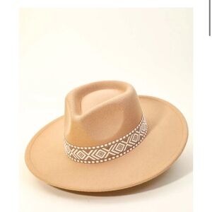 Tan Wide-Brim Hat with Tribal Band